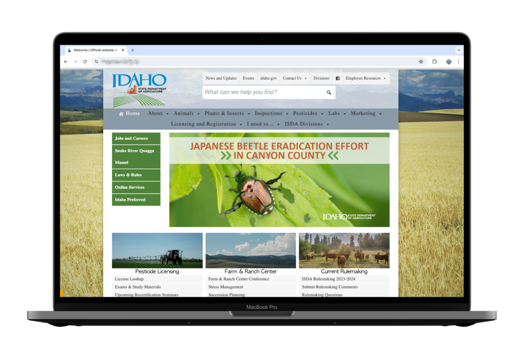 Old agri.idaho.gov homepage on laptop