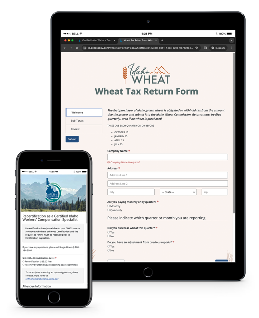 Example Engagement Builder forms on cell phone and ipad