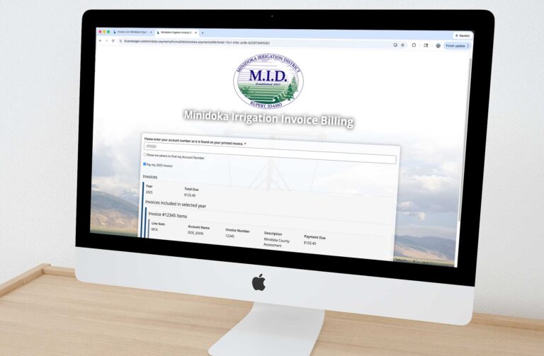 Minidoka Irrigation invoice billing form on desktop computer