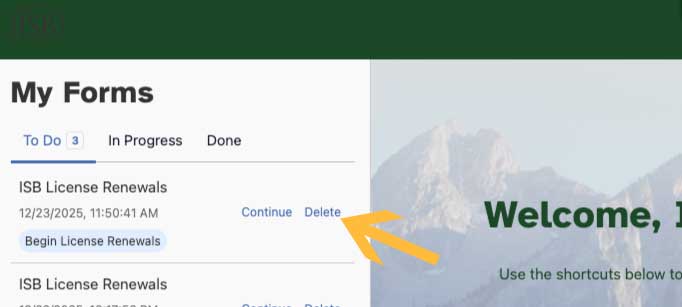 delete link on ISB application