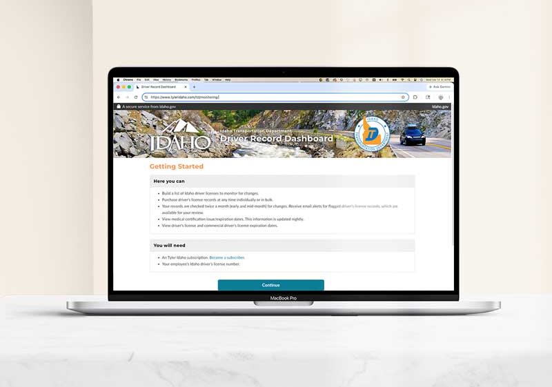 Driver Record Dashboard home page on laptop